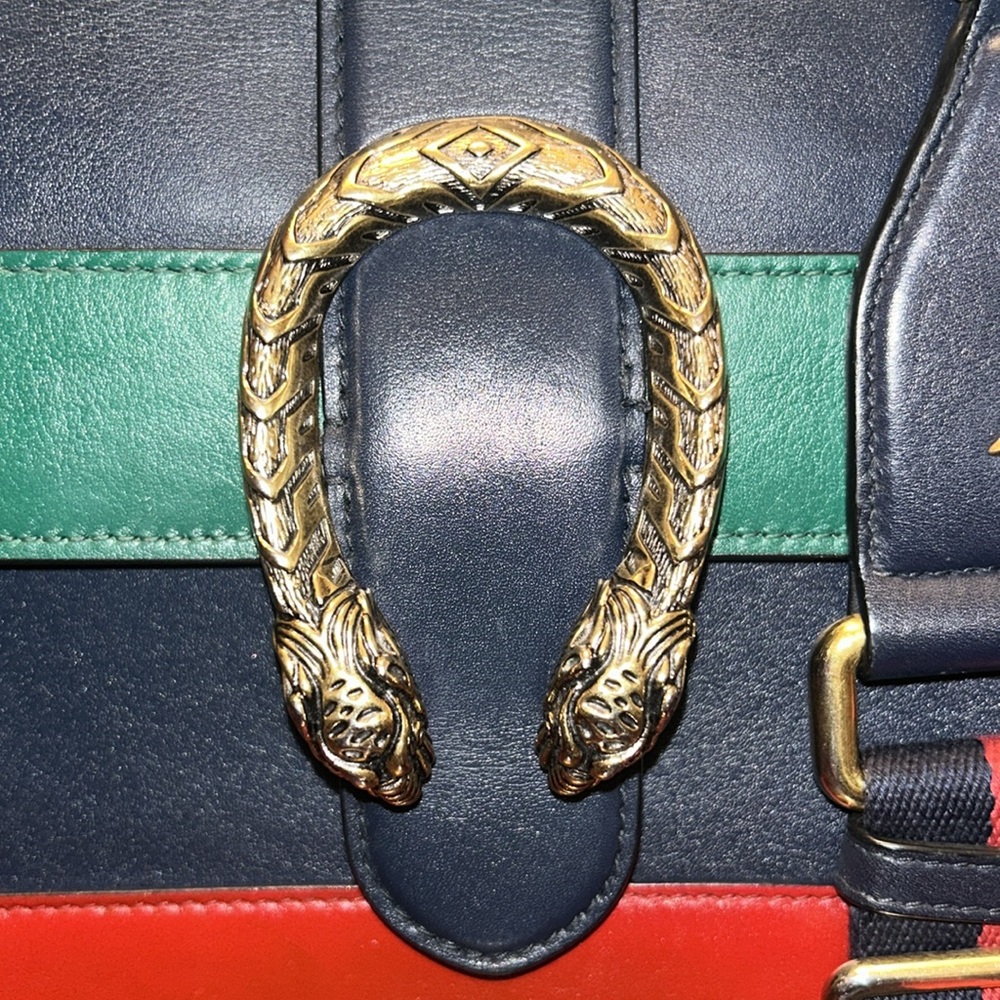🛎️Gucci Dionysus Navy, Green, and Red Leather Satchel with Bamboo Handle🔥 - Picture 3 of 12